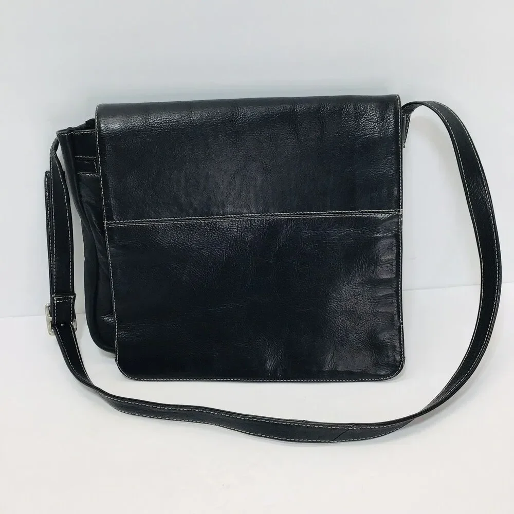 Latico Natural Leather LARGE Yosemite Messenger Bag Laptop Unisex Men Black